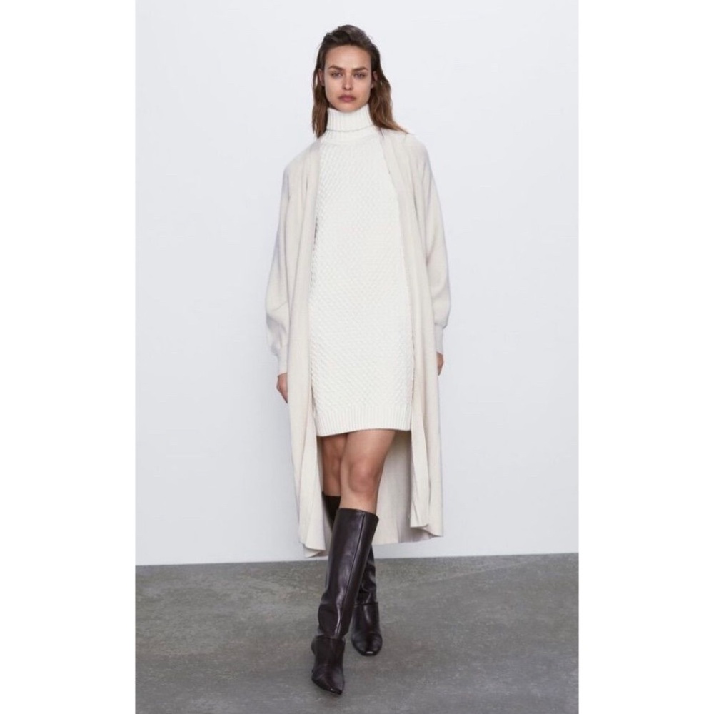 ✨HP✨ zara • long knit jacket cardigan duster sweater • ecru cream • small